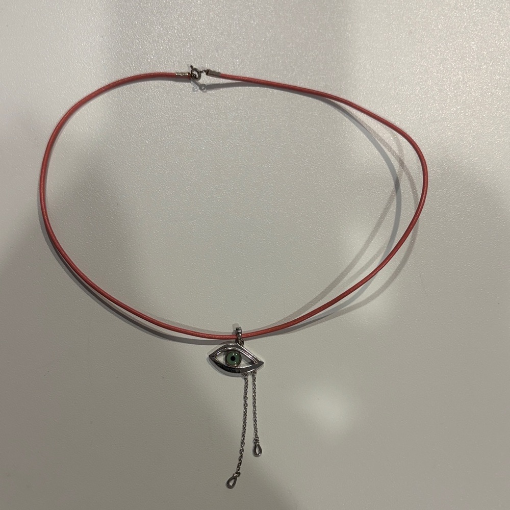 Evil Eye Pendant Choker Necklace - Pink Cord